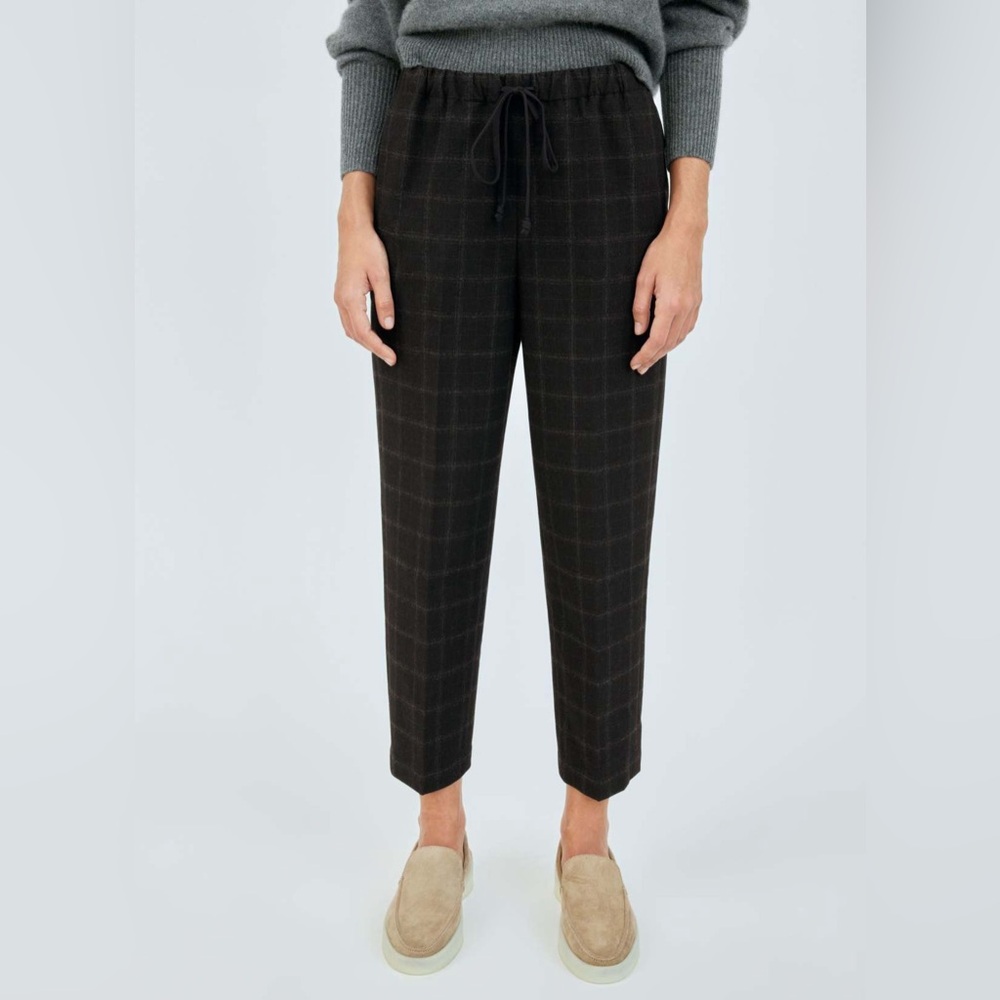 Aritzia Babaton Dark Plaid Drawstring Trouser Jimmy Pants XXS